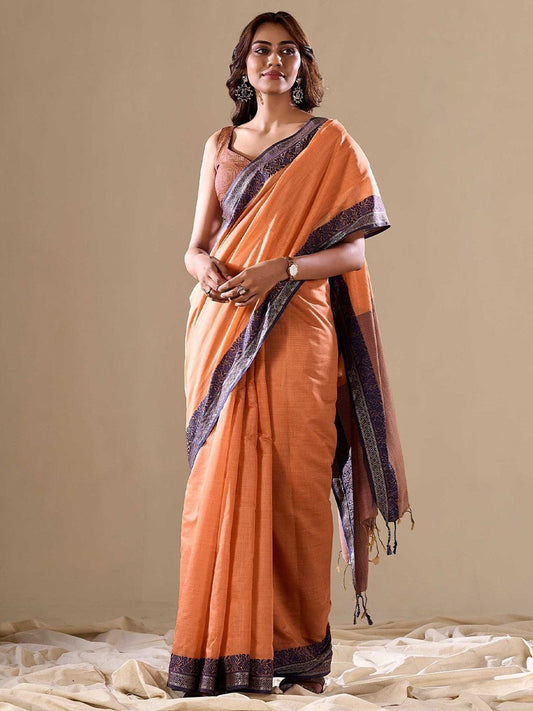 Orange Orange Uppada Cotton Blend Woven Saree