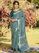 Blue Teal Block Print Cotton Printed Saree