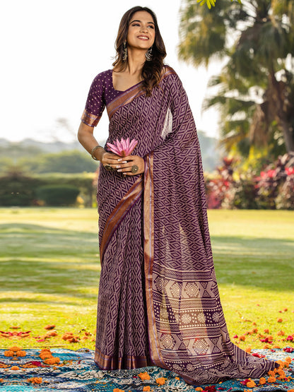 Magenta Block Print Cotton Printed Saree