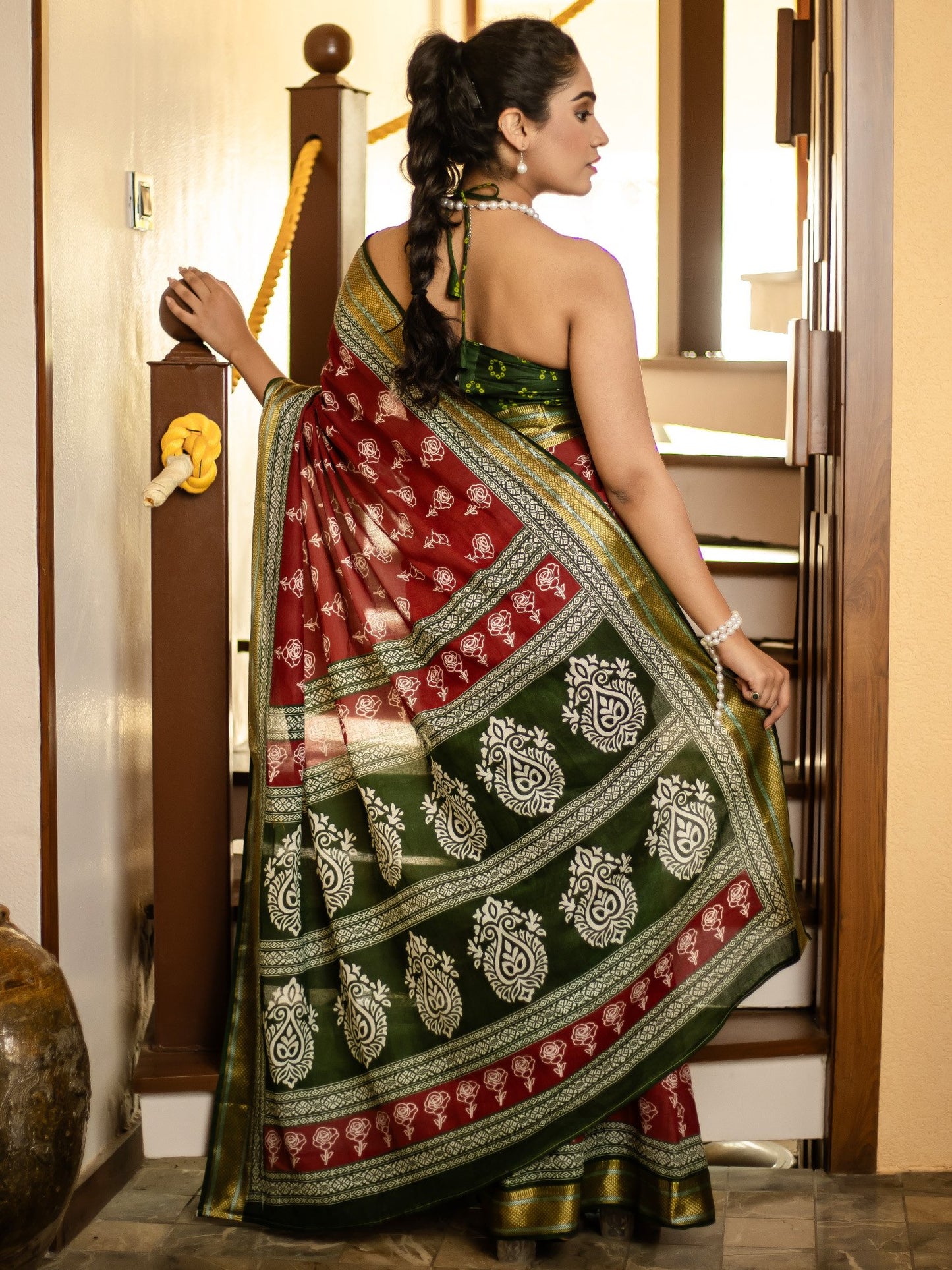 Rust Bagh Cotton Printed Saree