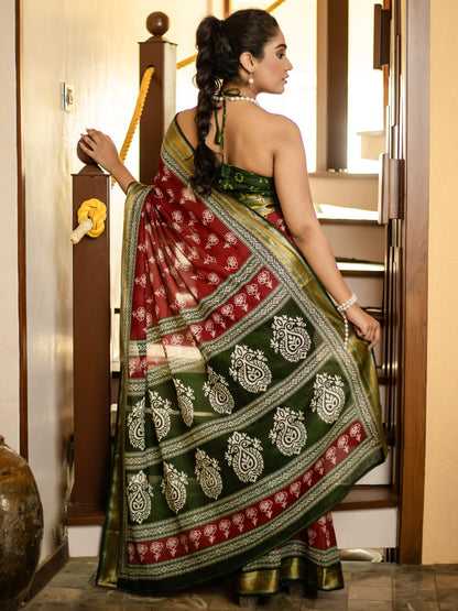 Rust Bagh Cotton Printed Saree