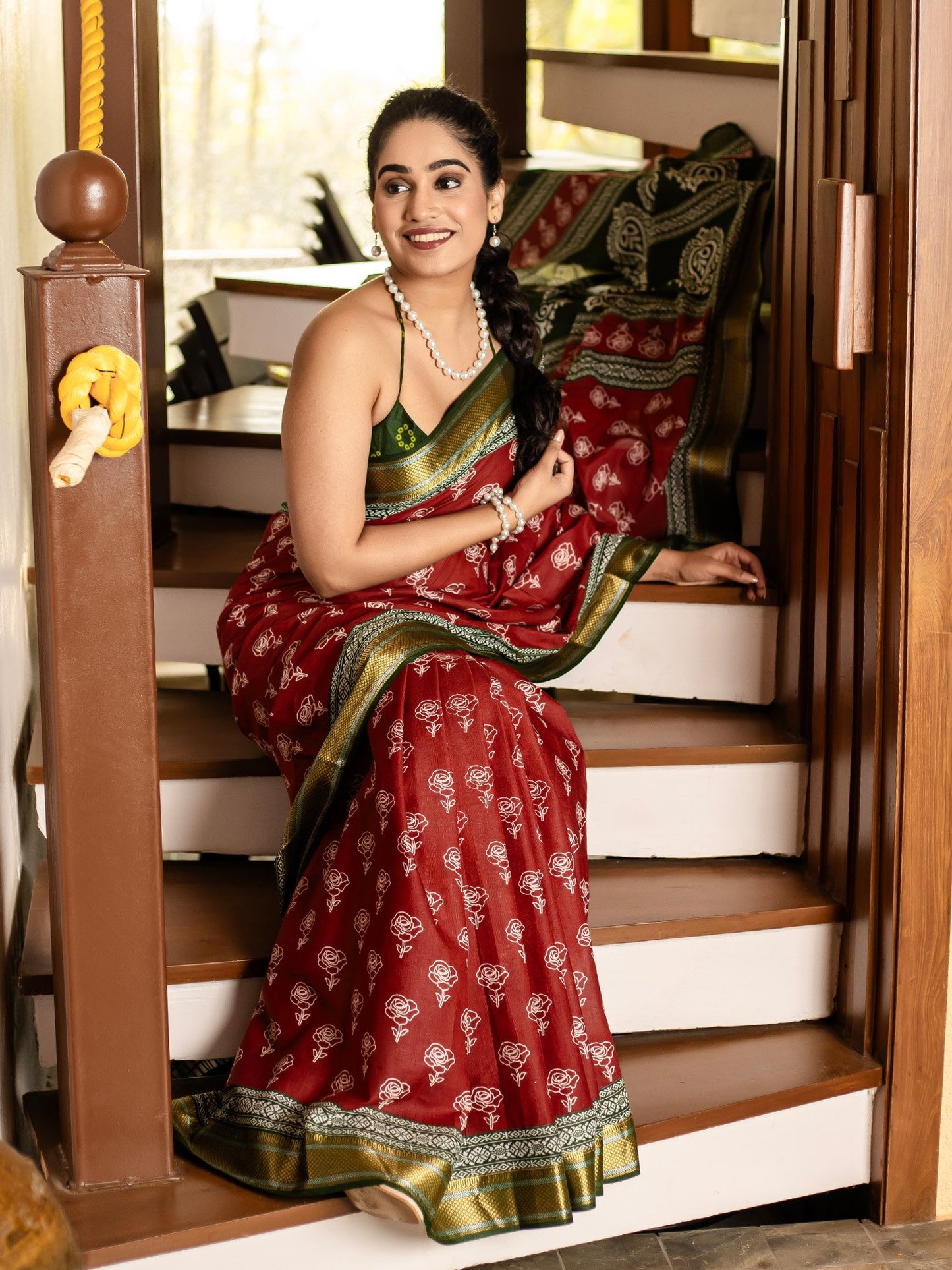 Rust Bagh Cotton Printed Saree
