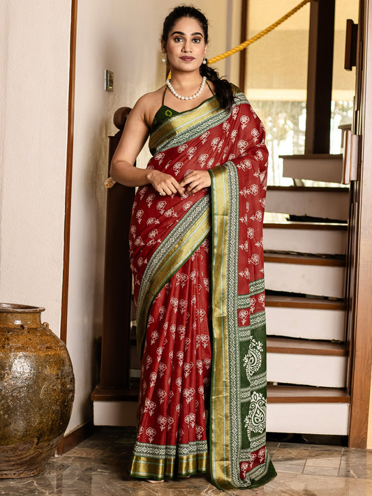 Rust Rust Bagh Cotton Printed Saree