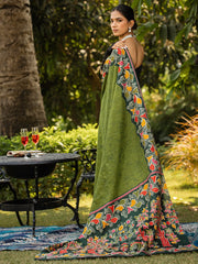 Green Block Print Cotton Blend Printed Saree