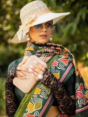 Green Block Print Cotton Blend Printed Saree
