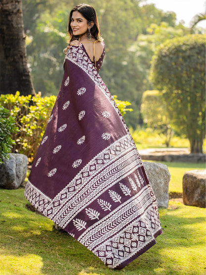 Purple Bagh Cotton Blend Printed Saree