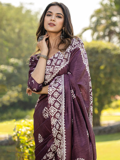 Purple Bagh Cotton Blend Printed Saree