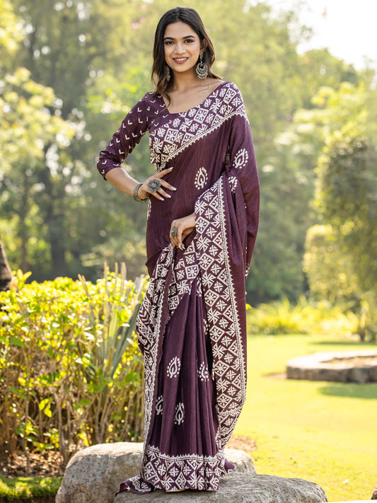Purple Purple Bagh Cotton Blend Printed Saree