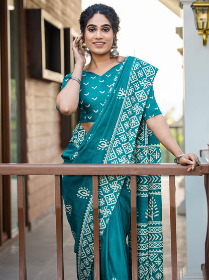 Blue Bagh Cotton Blend Printed Saree