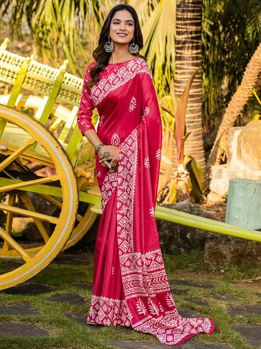 Pink Pink Bagh Cotton Blend Printed Saree