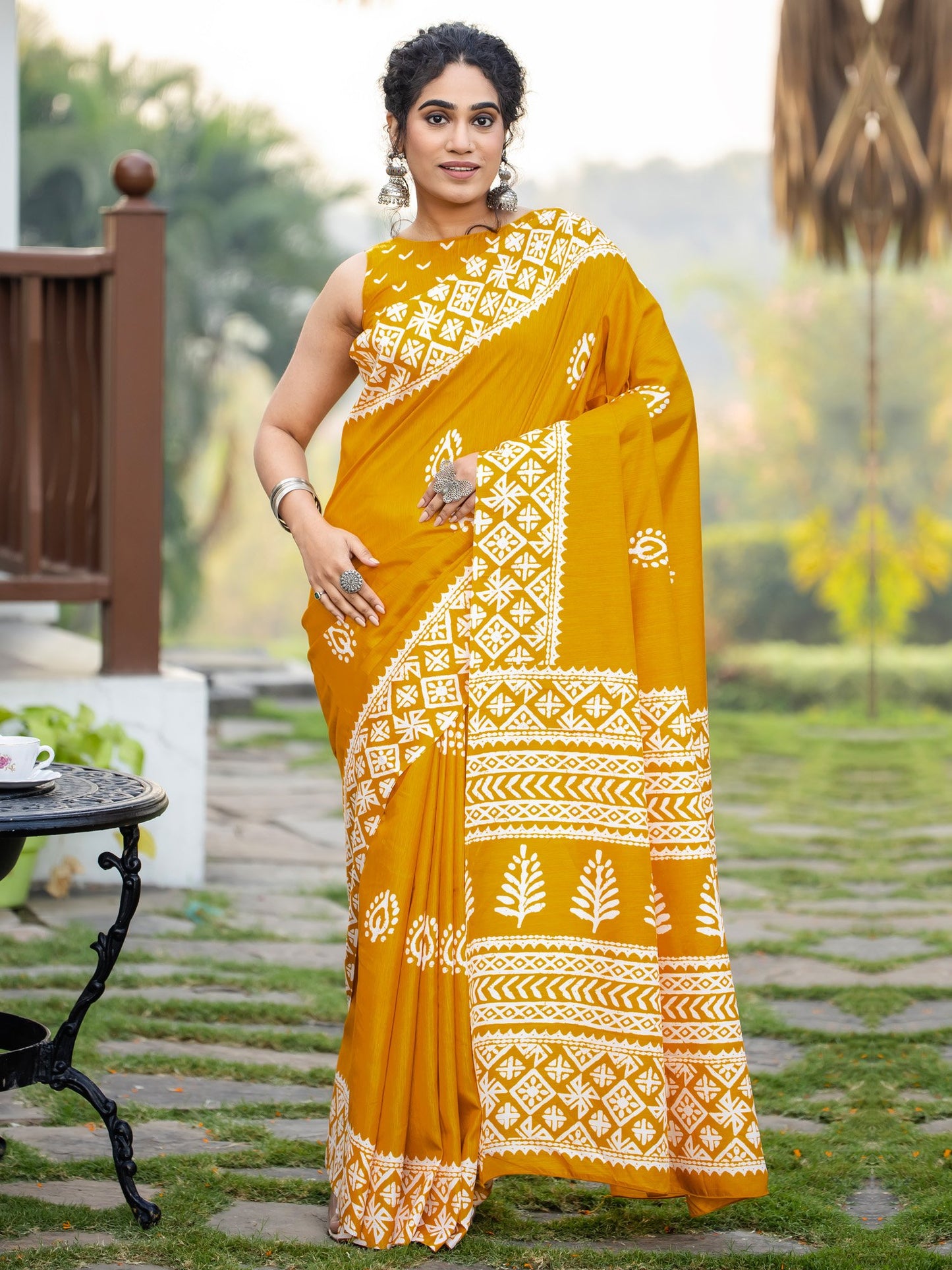 Yellow Mustard Bagh Cotton Blend Printed Saree