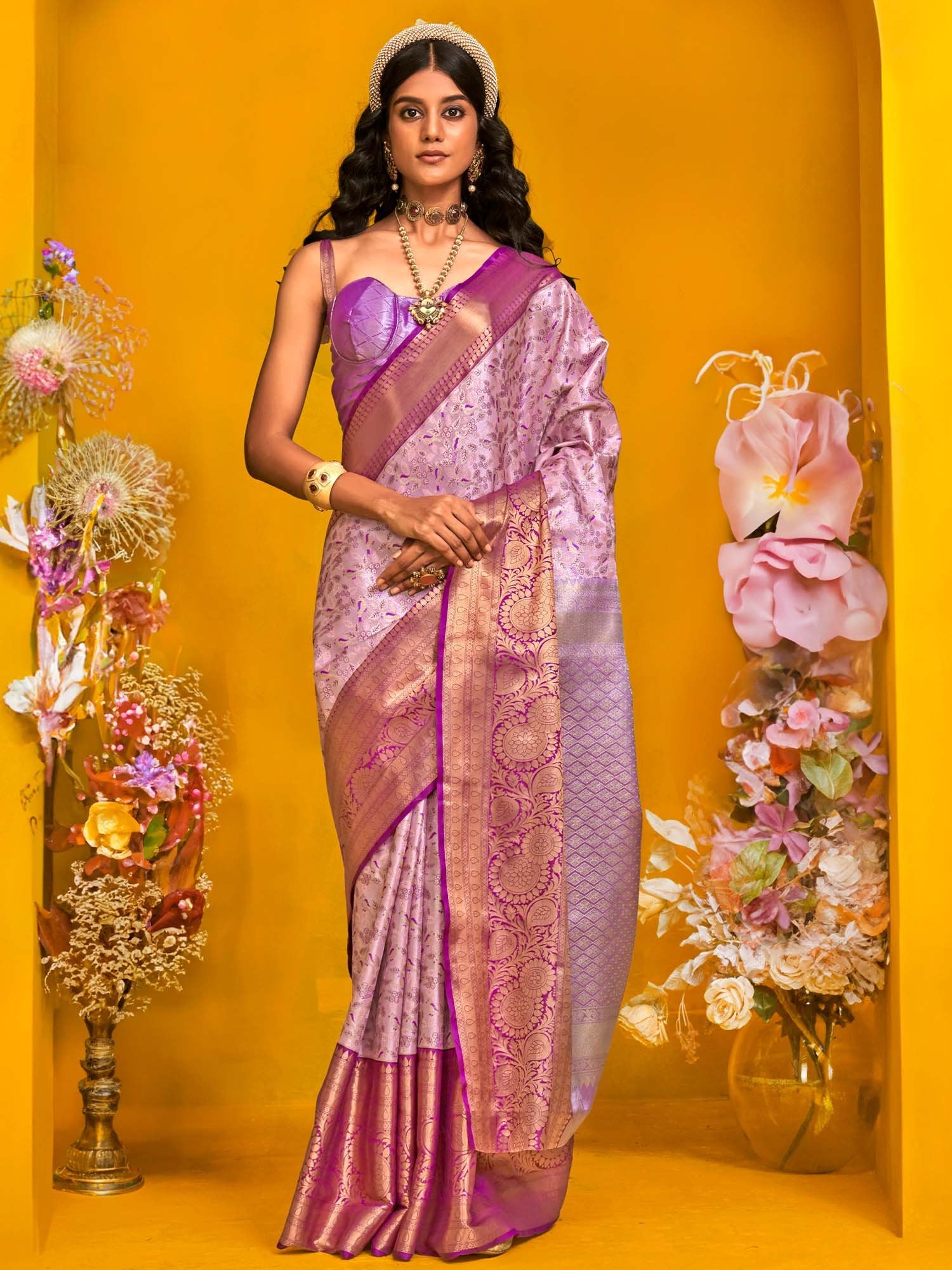 Lavender Lavendar Kanjeevaram Kanjeevaram Silk Woven Saree