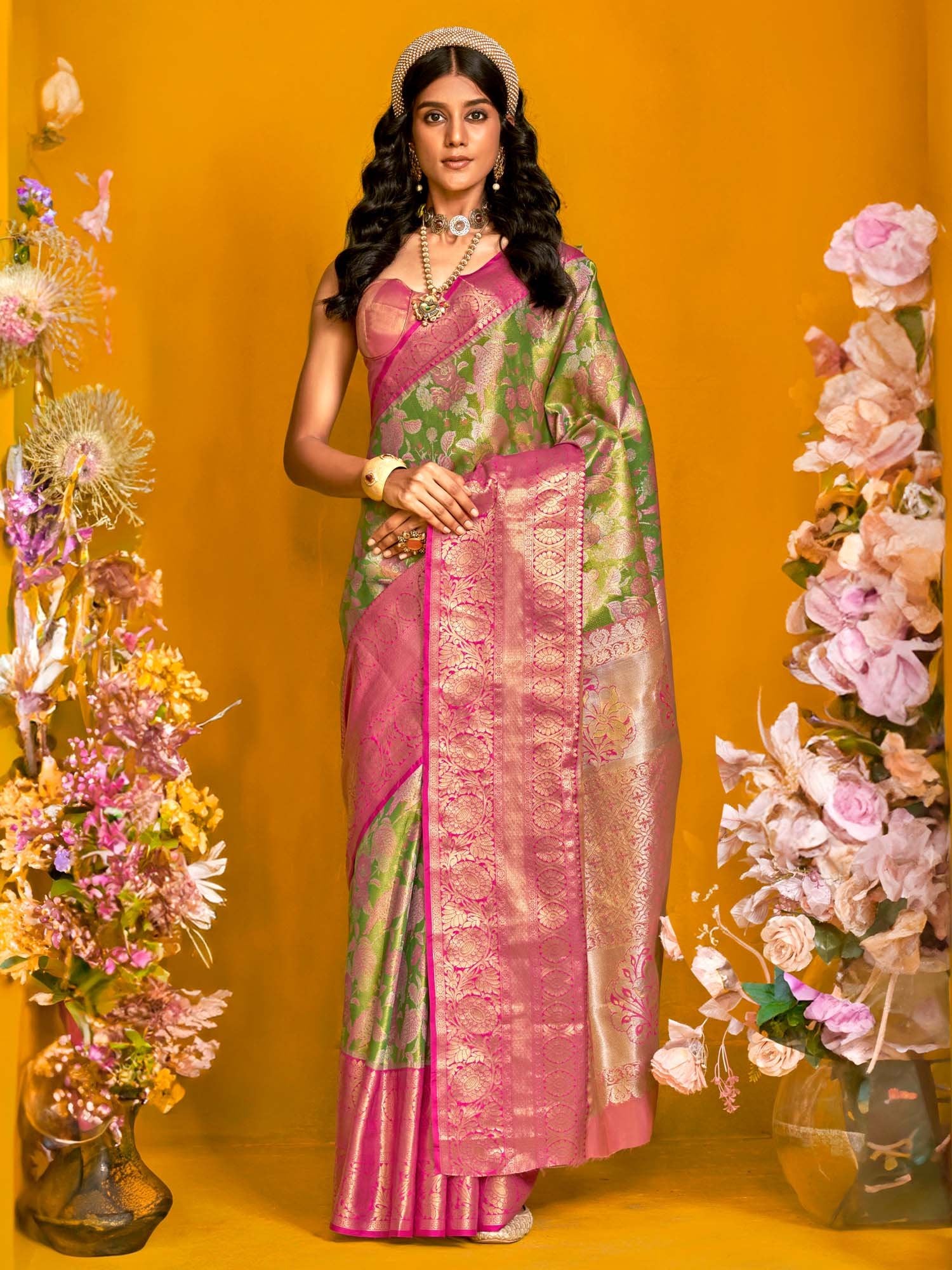 Green Light Kanjeevaram Kanjeevaram Silk Woven Saree