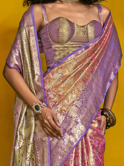 Pink Kanjeevaram Silk Woven Saree