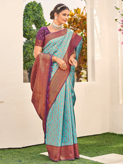 Blue Blue Banarasi Silk Blend Woven Saree