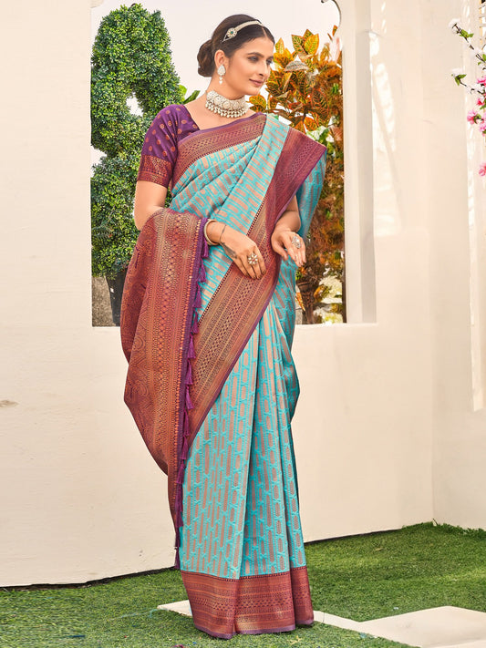 Blue Blue Banarasi Silk Blend Woven Saree