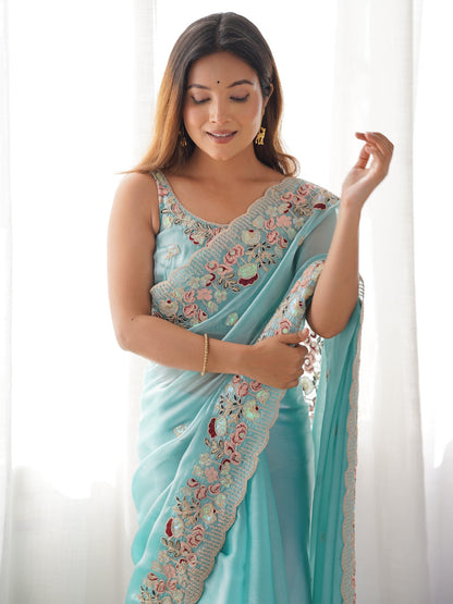 Light Party Wear Organza Embellished Saree