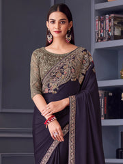 Violet Party Wear Satin Embellished Saree