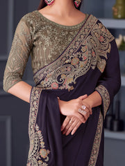 Violet Party Wear Satin Embellished Saree