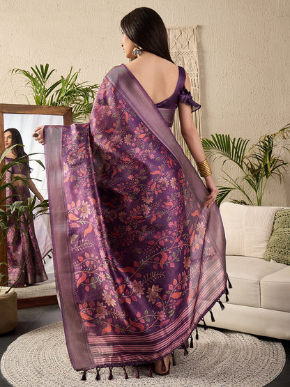 Purple Sungudi Kanjeevaram Silk Digital Print Saree