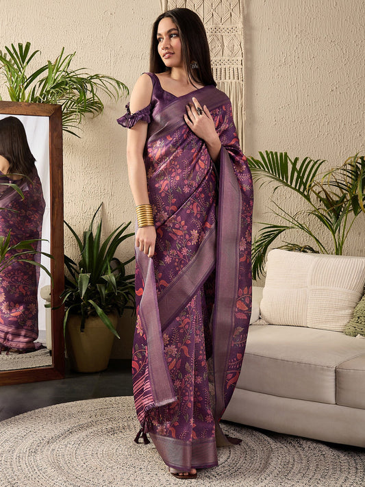 Purple Purple Sungudi Kanjeevaram Silk Digital Print Saree