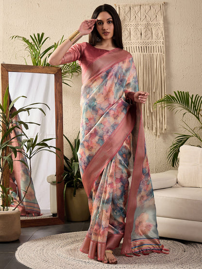 Multicolored Sungudi Kanjeevaram Silk Digital Print Saree