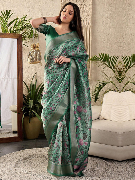 Green Light Sungudi Kanjeevaram Silk Digital Print Saree