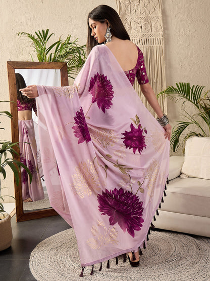 Mauve Party Wear Georgette Printed Saree