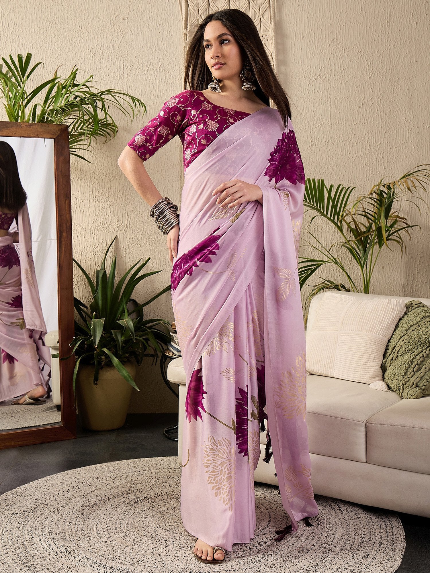 Purple Mauve Party Wear Georgette Printed Saree
