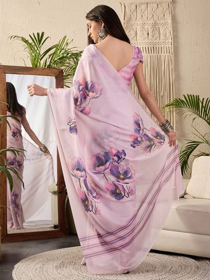 Mauve Block Print Georgette Printed Saree