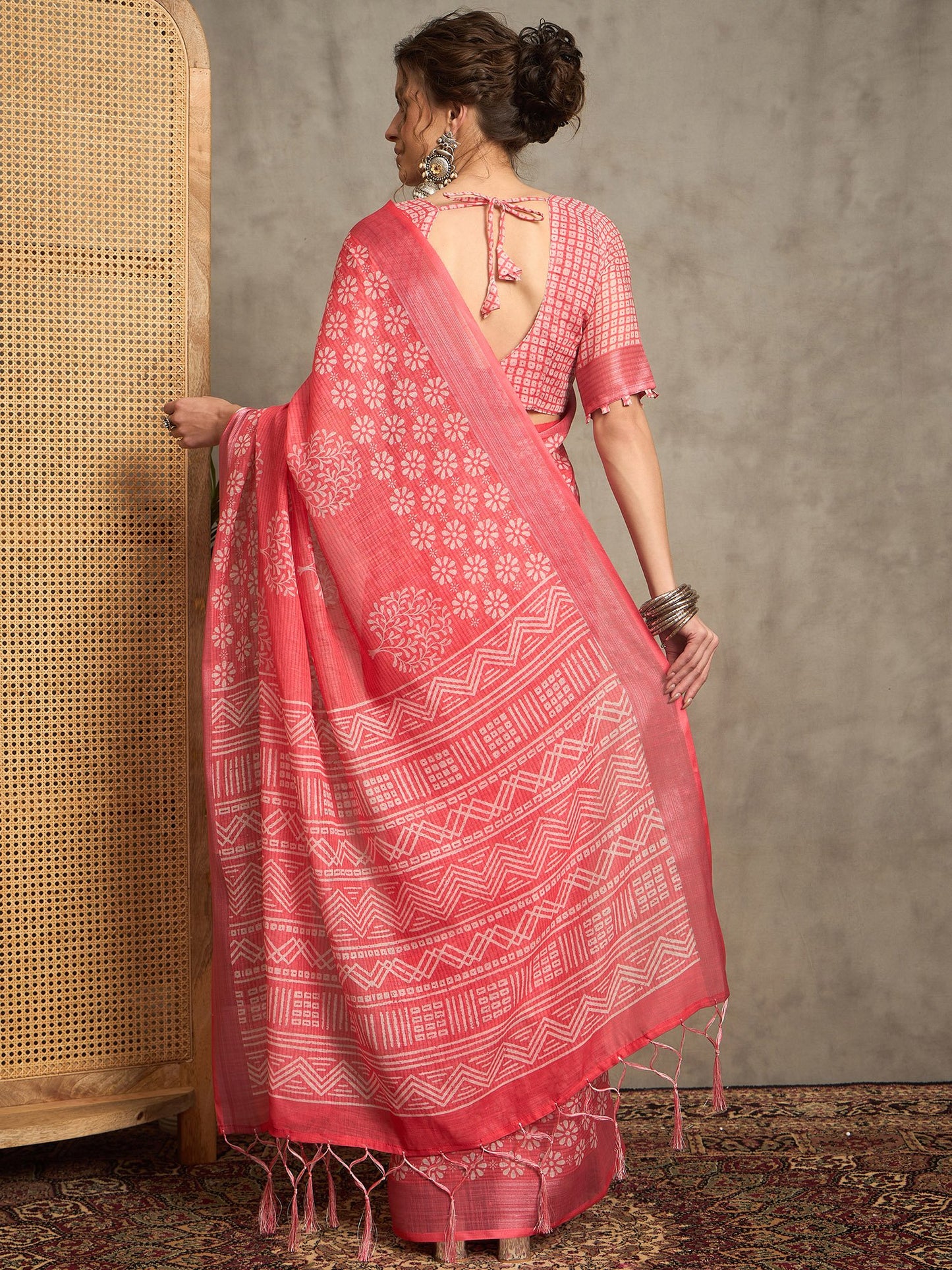 Pink Bagh Linen Printed Saree
