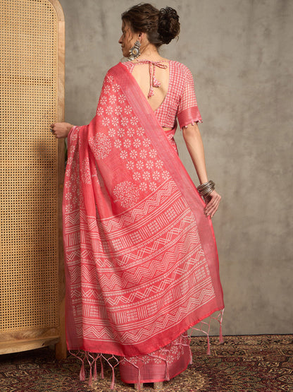 Pink Bagh Linen Printed Saree