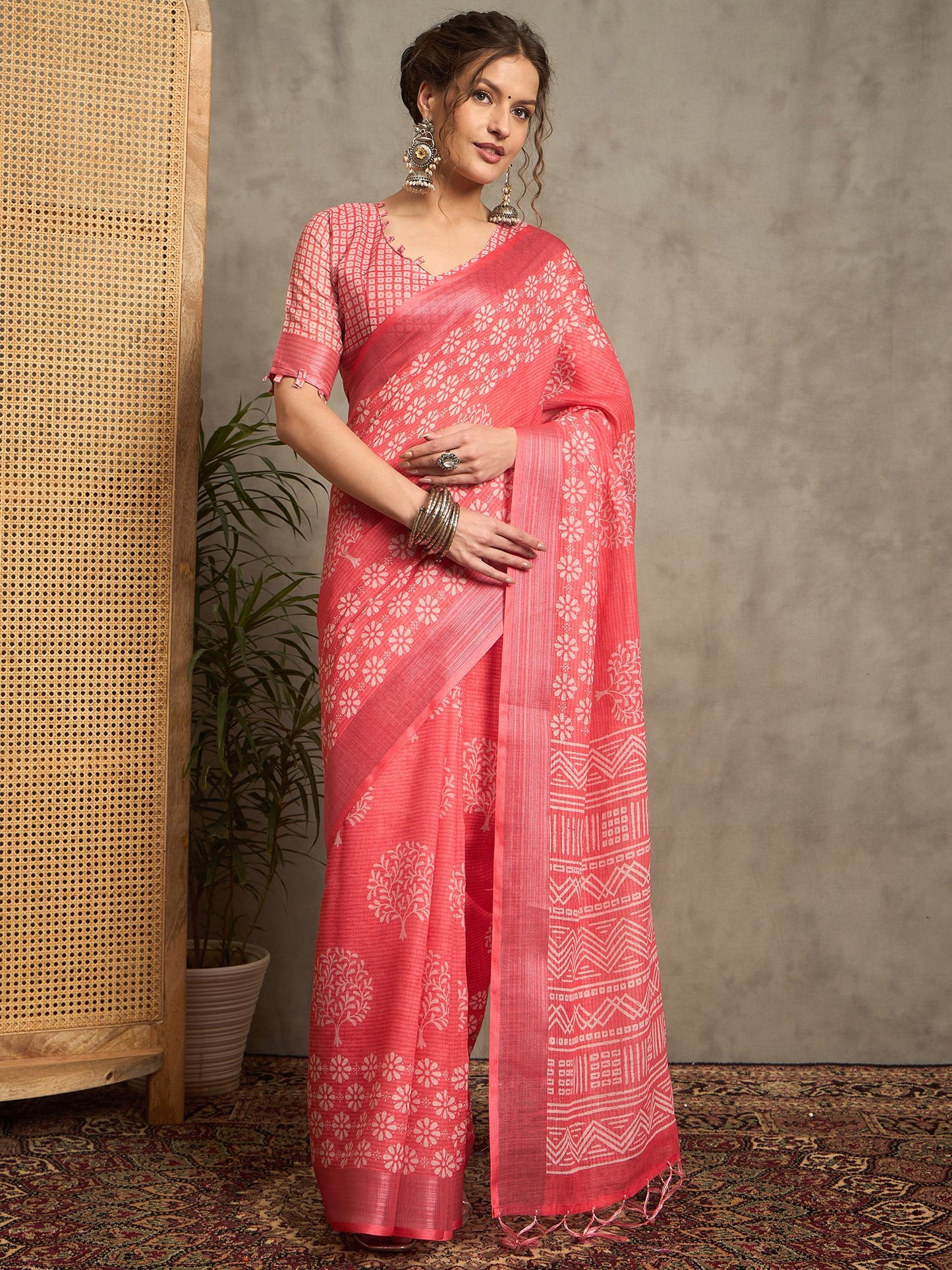 Pink Bagh Linen Printed Saree