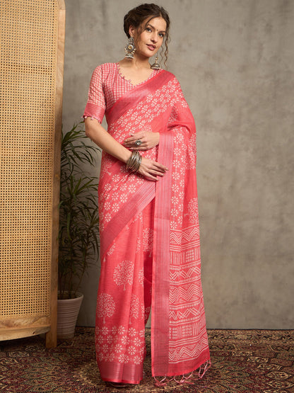 Pink Bagh Linen Printed Saree