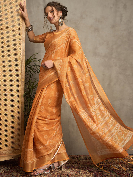 Orange Orange Bagh Linen Printed Saree