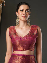 Pink Banarasi Organza Woven Saree