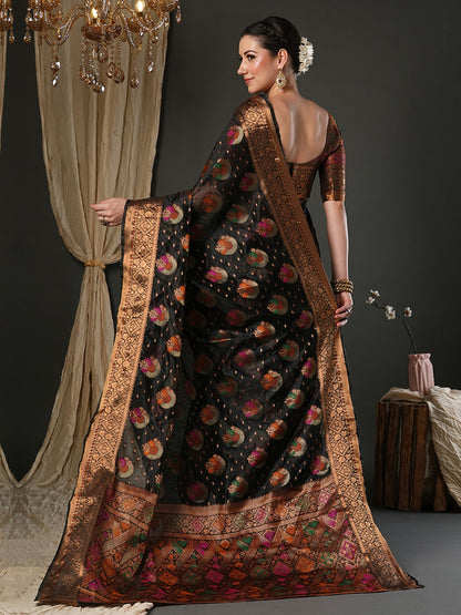 Black Banarasi Organza Woven Saree