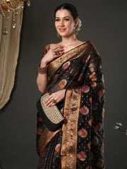 Black Banarasi Organza Woven Saree