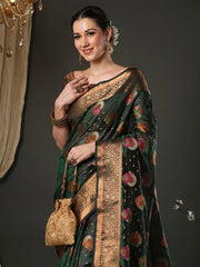 Green Banarasi Organza Woven Saree