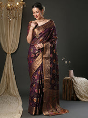 Purple Purple Banarasi Organza Woven Saree