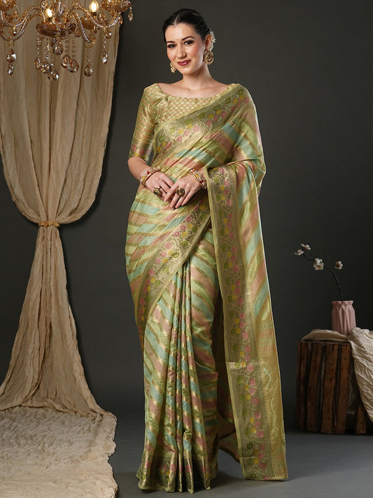 Green Light Banarasi Organza Woven Saree