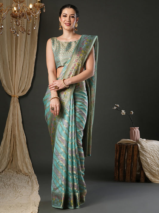 Blue Light Banarasi Organza Woven Saree