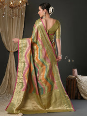 Olive Banarasi Organza Woven Saree