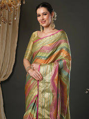 Olive Banarasi Organza Woven Saree