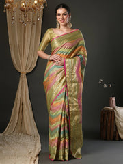 Green Olive Banarasi Organza Woven Saree