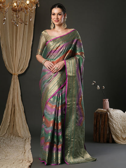 Grey Grey Banarasi Organza Woven Saree