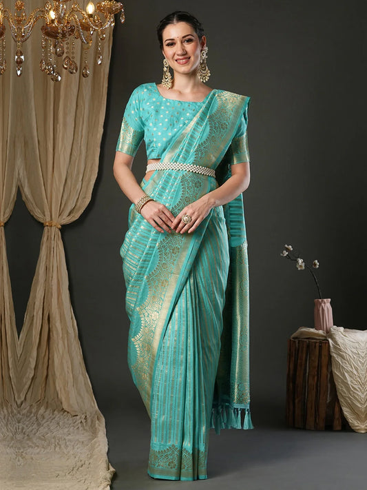 Blue Light Kanjeevaram Viscose Woven Saree