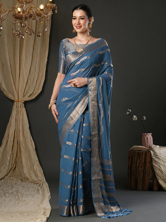 Blue Blue Kanjeevaram Pure Georgette Woven Saree