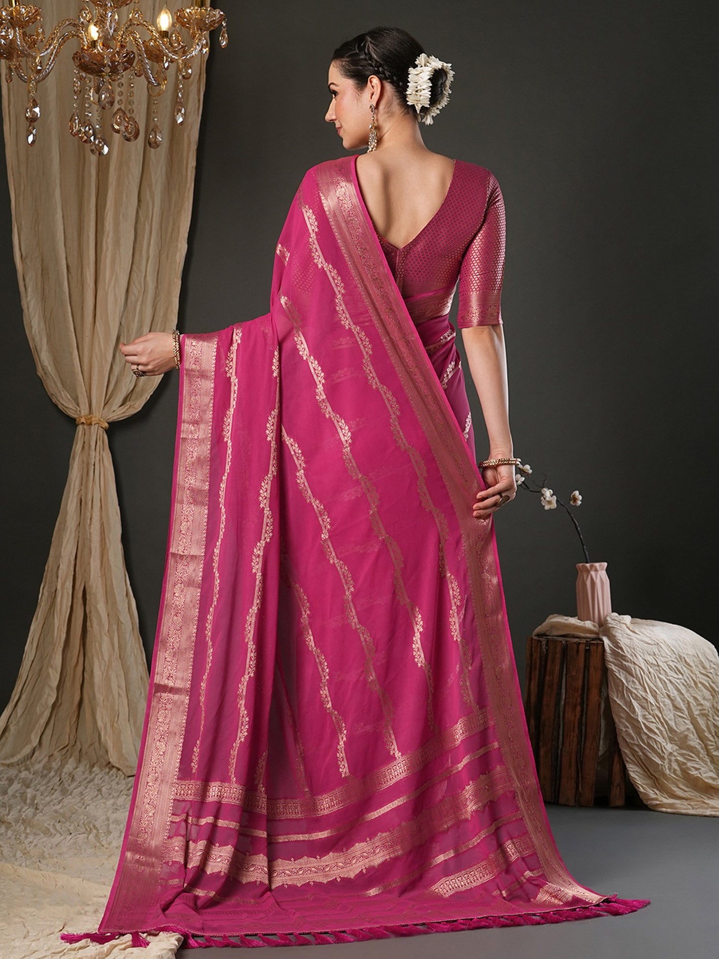 Pink Kanjeevaram Pure Georgette Woven Saree