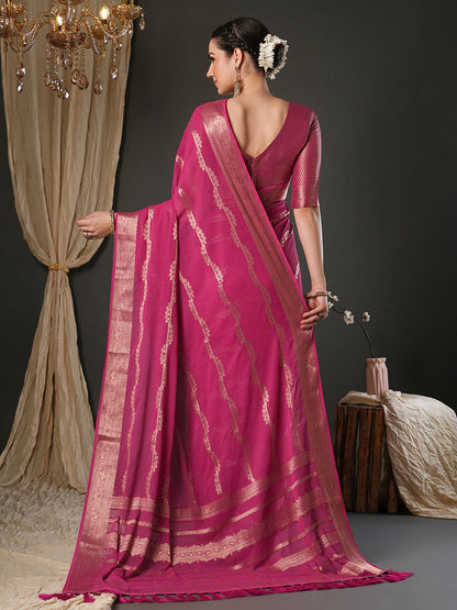 Pink Kanjeevaram Pure Georgette Woven Saree